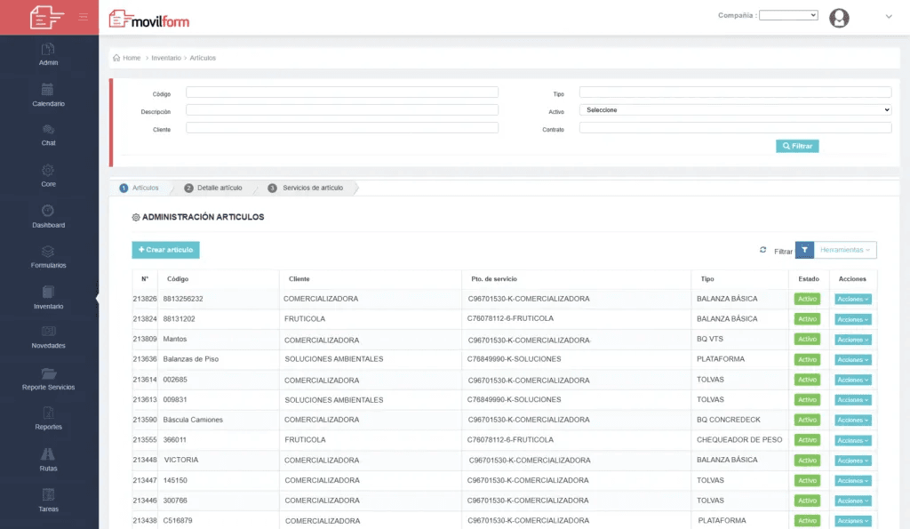 Gestión de inventario de artículos en MovilForm