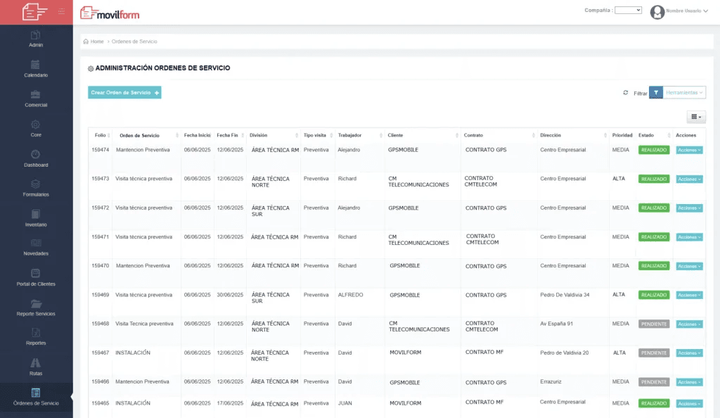 Administración de órdenes de servicio con MovilForm